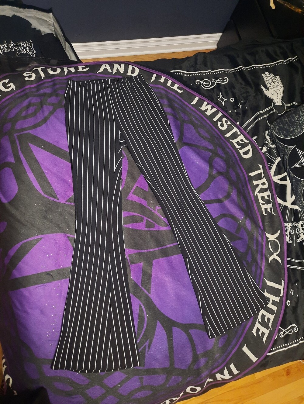 Black Pinstripe Flared Pants